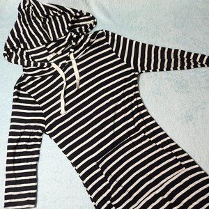Striped Form Fitted Hooded Long Sleeve Dress